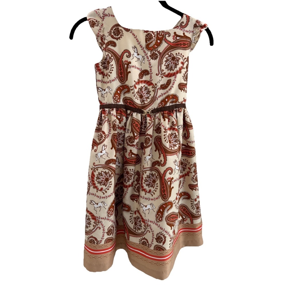 Janie‎ and Jack Girls Paisley Horse Print Dress Equestrian Horsebit Size 7 Tulle